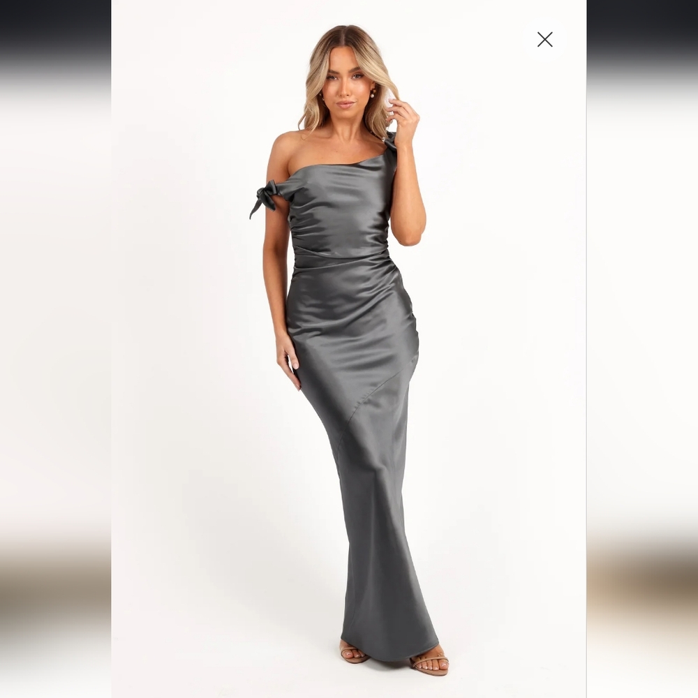 Selma Off Shoulder Maxi Dress- Steel Grey